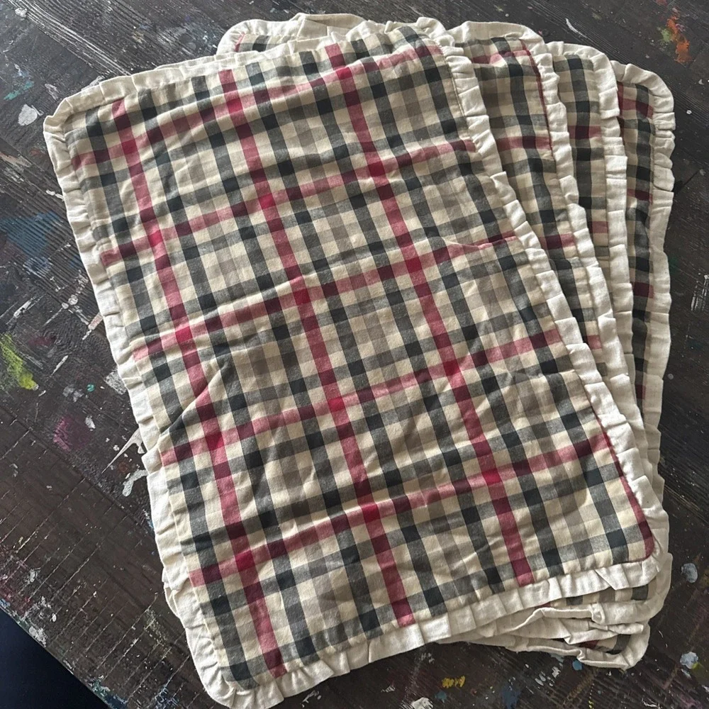 Set 4 Cotton Linen Placemats Plaid Ruffle Cottagecore Shabby Chic